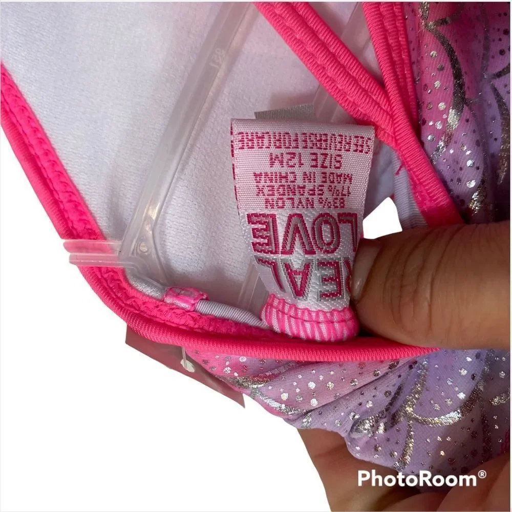 NWT Girls Real Love Brand Pink Mermaid Print One Piece Bathing‎ Suit